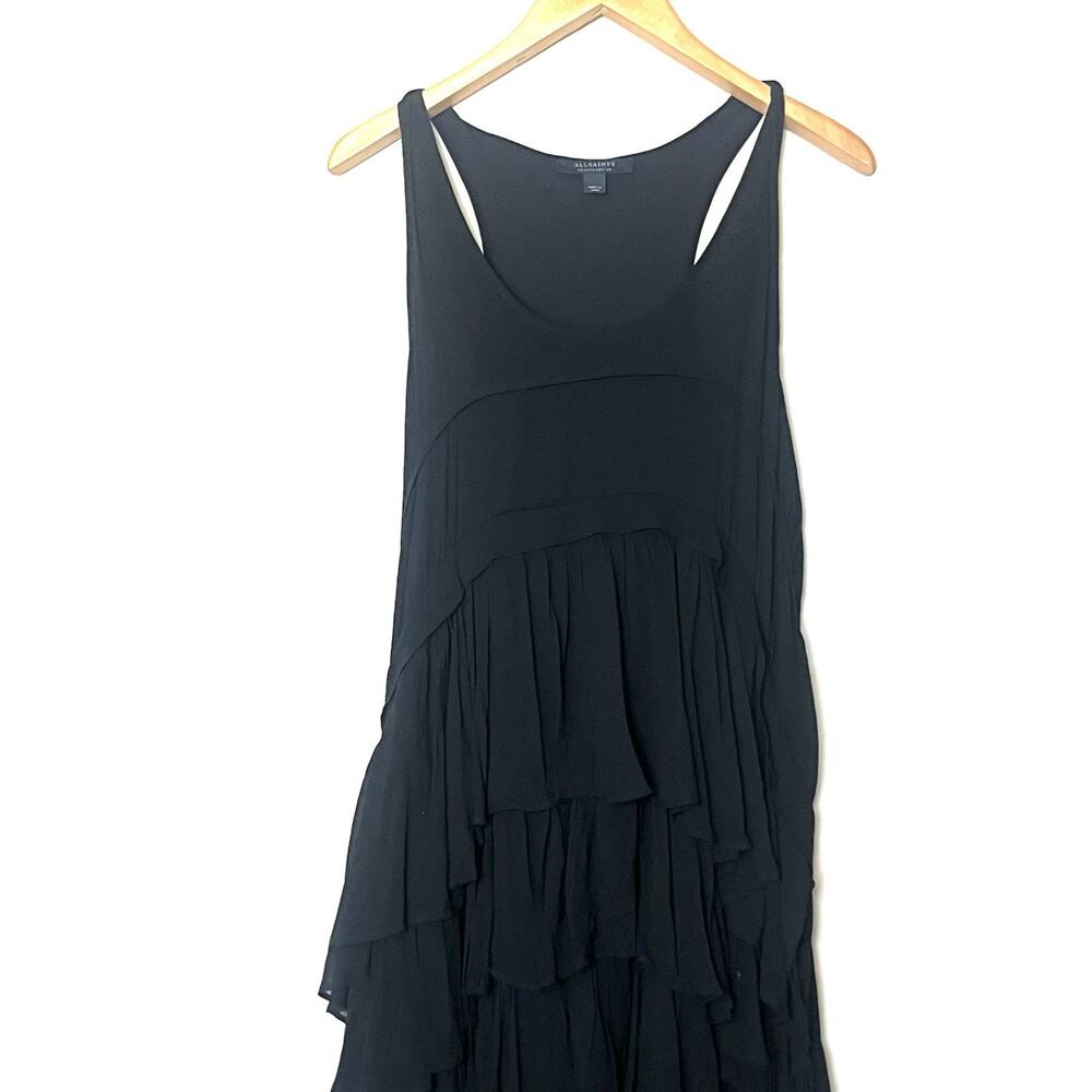 AllSaints Cavarly Maxi Dress Black Layered Ruffle Racerback US 8 UK 12 - Picture 4 of 8